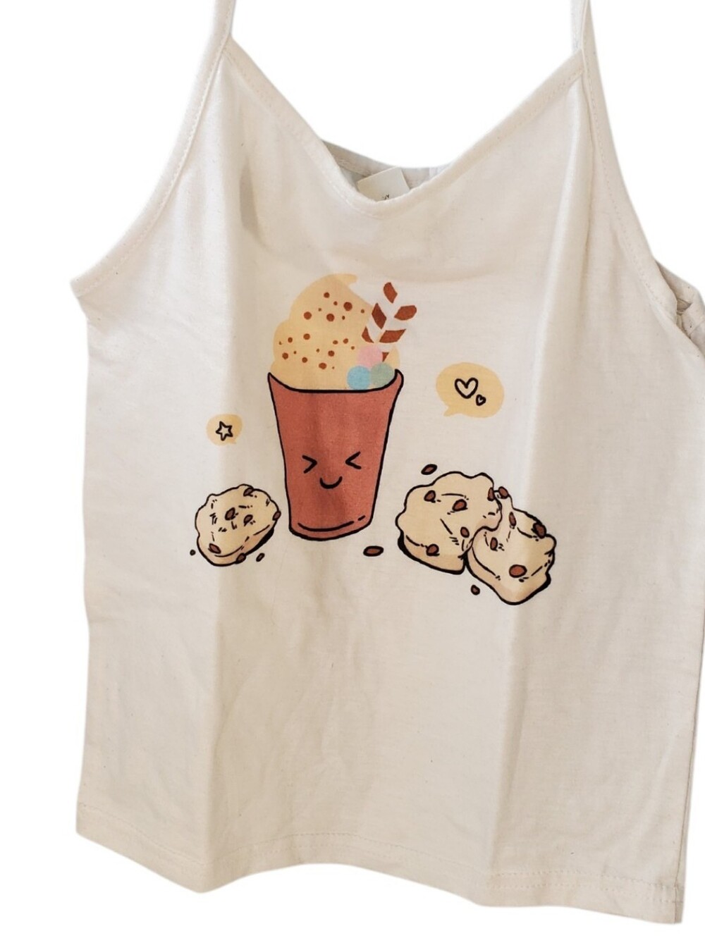 SHEIN Cream Tank Top with Red Cup & Cookie Graphic Size 9Y